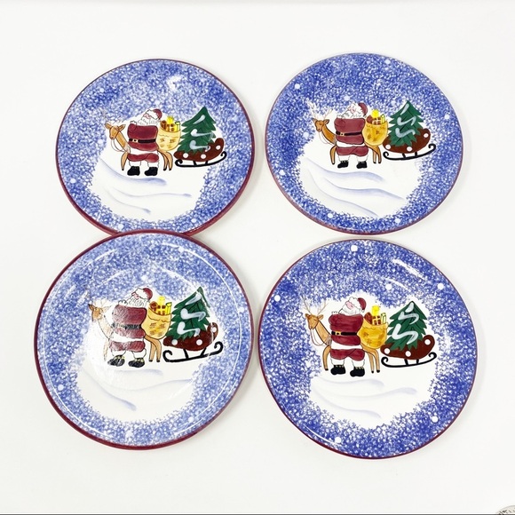JAY IMPORT Christmas Lunch Plates Set of 4 Blue Santa Ceramic - Picture 1 of 5